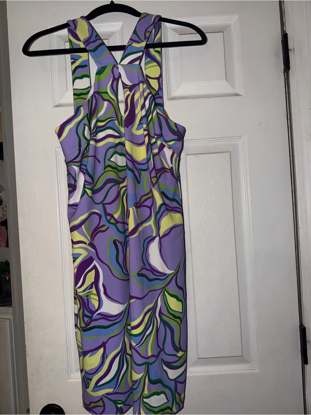 Boston Proper Lavender, Green & Yellow Abstract Print Midi Dress